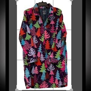Nick & Nora XXL Christmas Tree Flannel Sleep Shirt Nightgown colorful whimsical